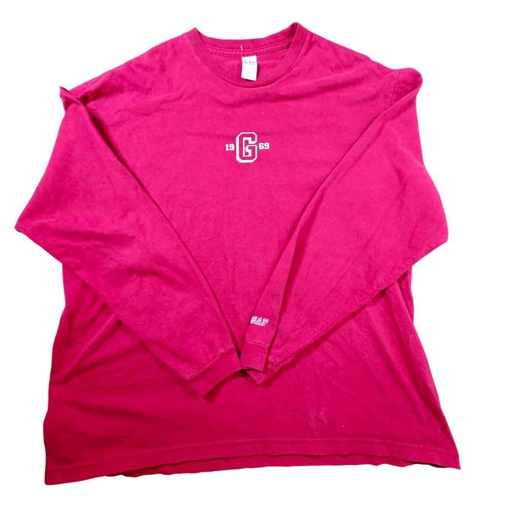 Vintage Gap 1969 Long Sleeve TShirt Mens XL Pink Magenta Made in USA 2000s Faded